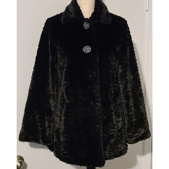 WOMEN'S CHILL COUTURE FAUX FUR BLACK TEXTURED COAT REVERSIBLE SIZE MEDIUM US - Picture 1 of 11